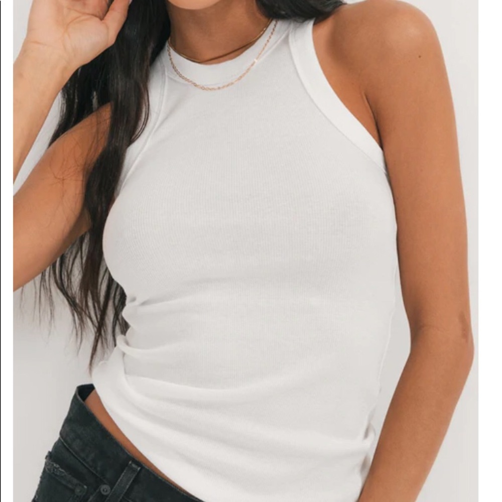 Easy Standard White Ribbed Racer Top - Picture 2 of 7
